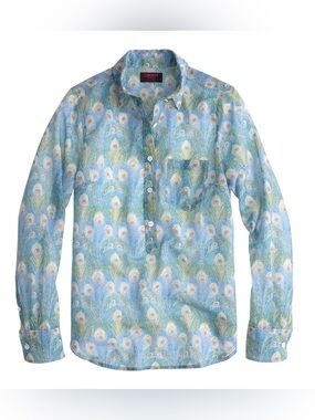 J. Crew Popover Blouse In Liberty Hera Feather Print Silk Blend Size 10